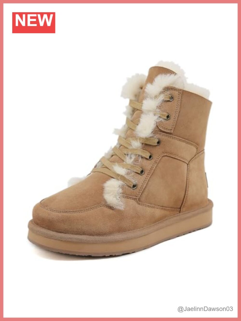 Mel&Syd Sheepskin Lace-Up Winter Boots 18mm Wool Suede Rubber Sole